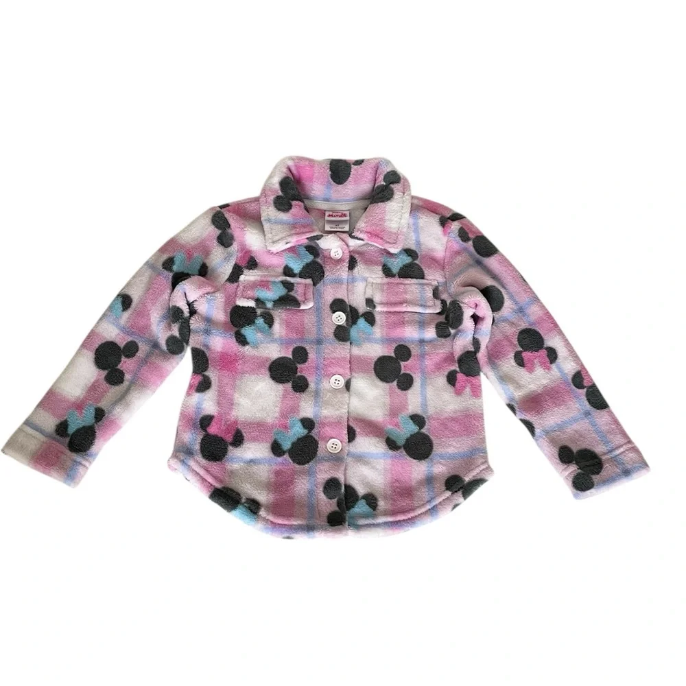 Disney Minnie Mouse Pink and Purple Plaid Fleece Button Up Top Girls 3T - Picture 2 of 12